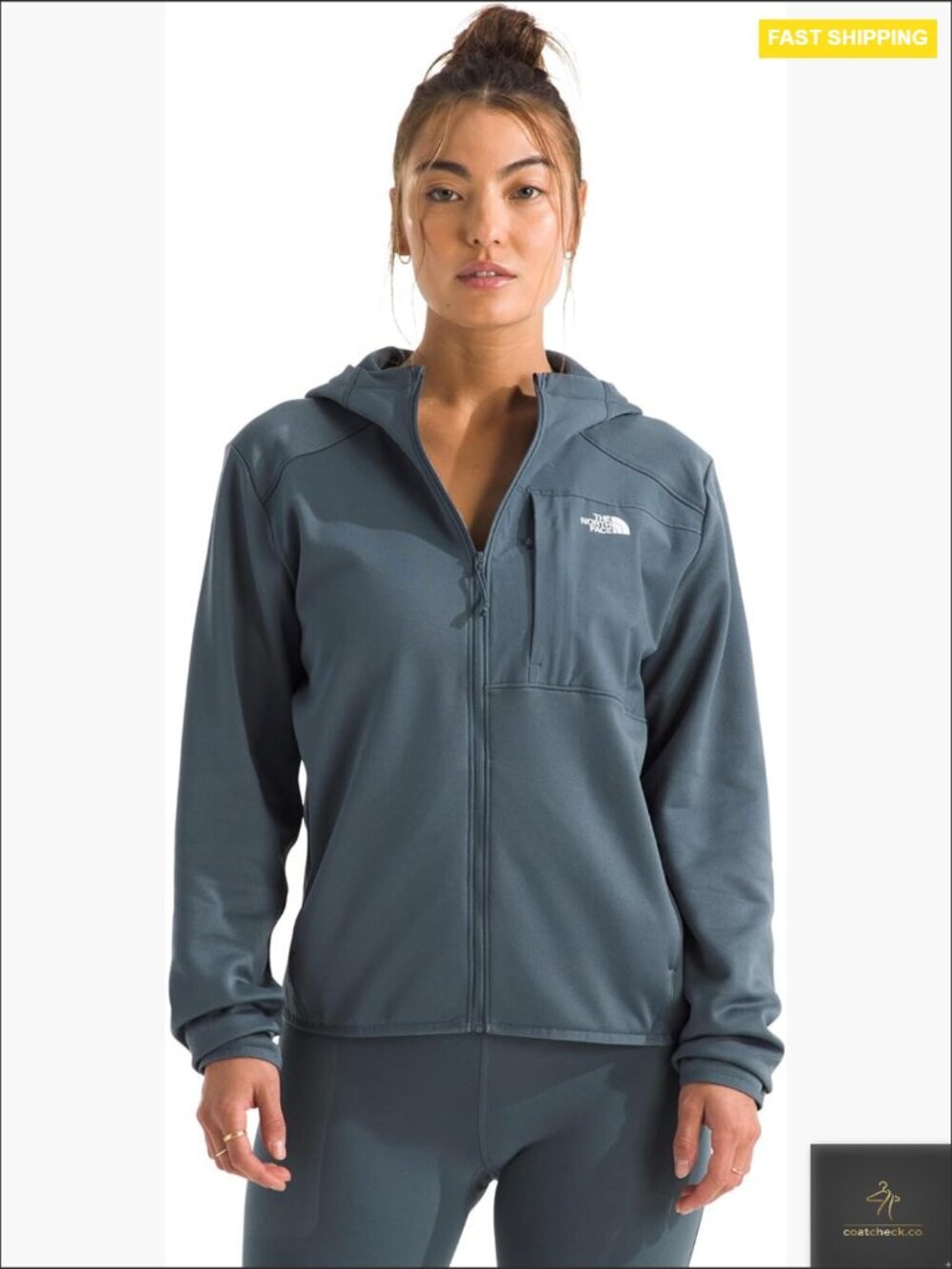 Full Zip Hooded Fleece Jacket Lightweight Athletic Performance Top Zip Pockets